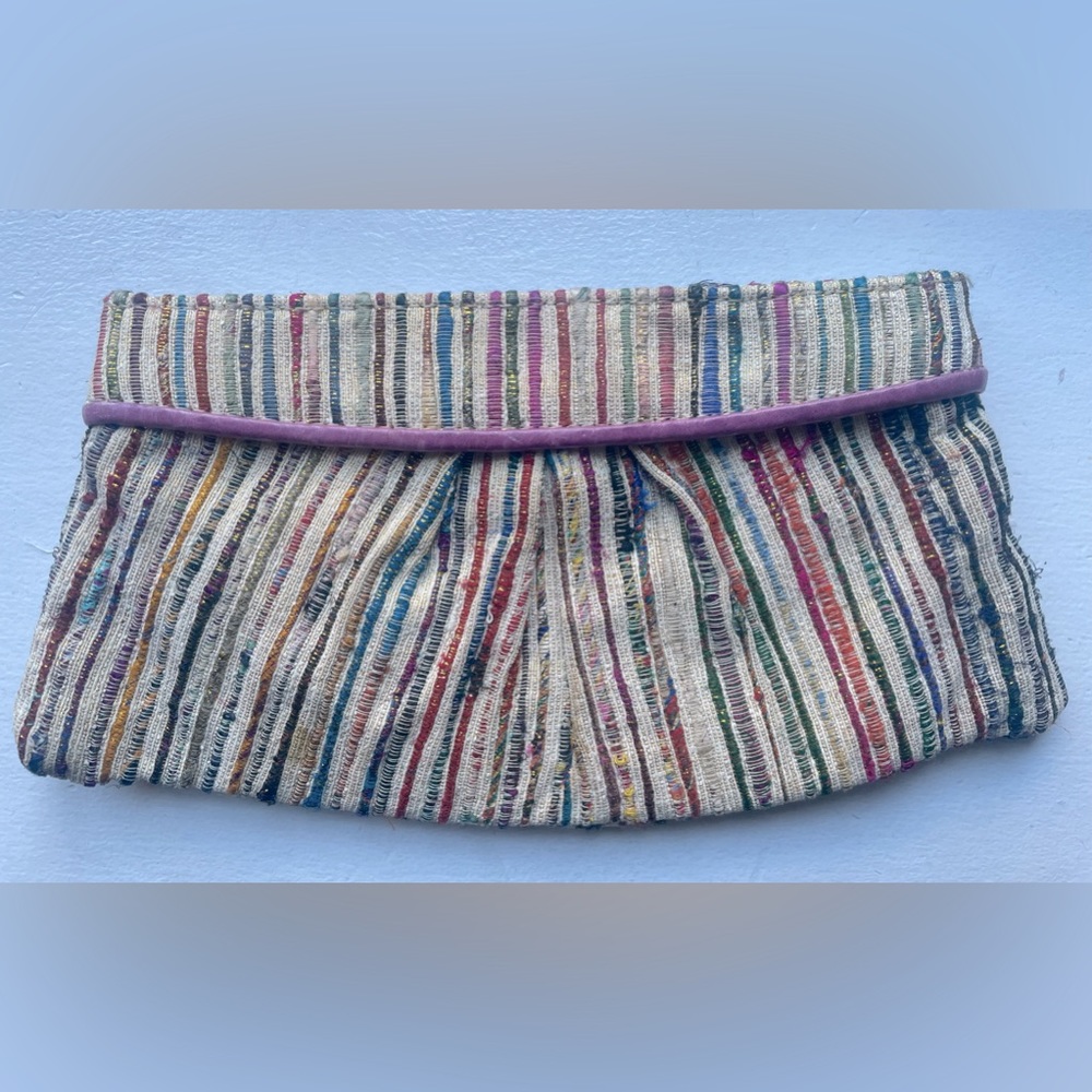 Lauren Merlin colorful striped woven clutch